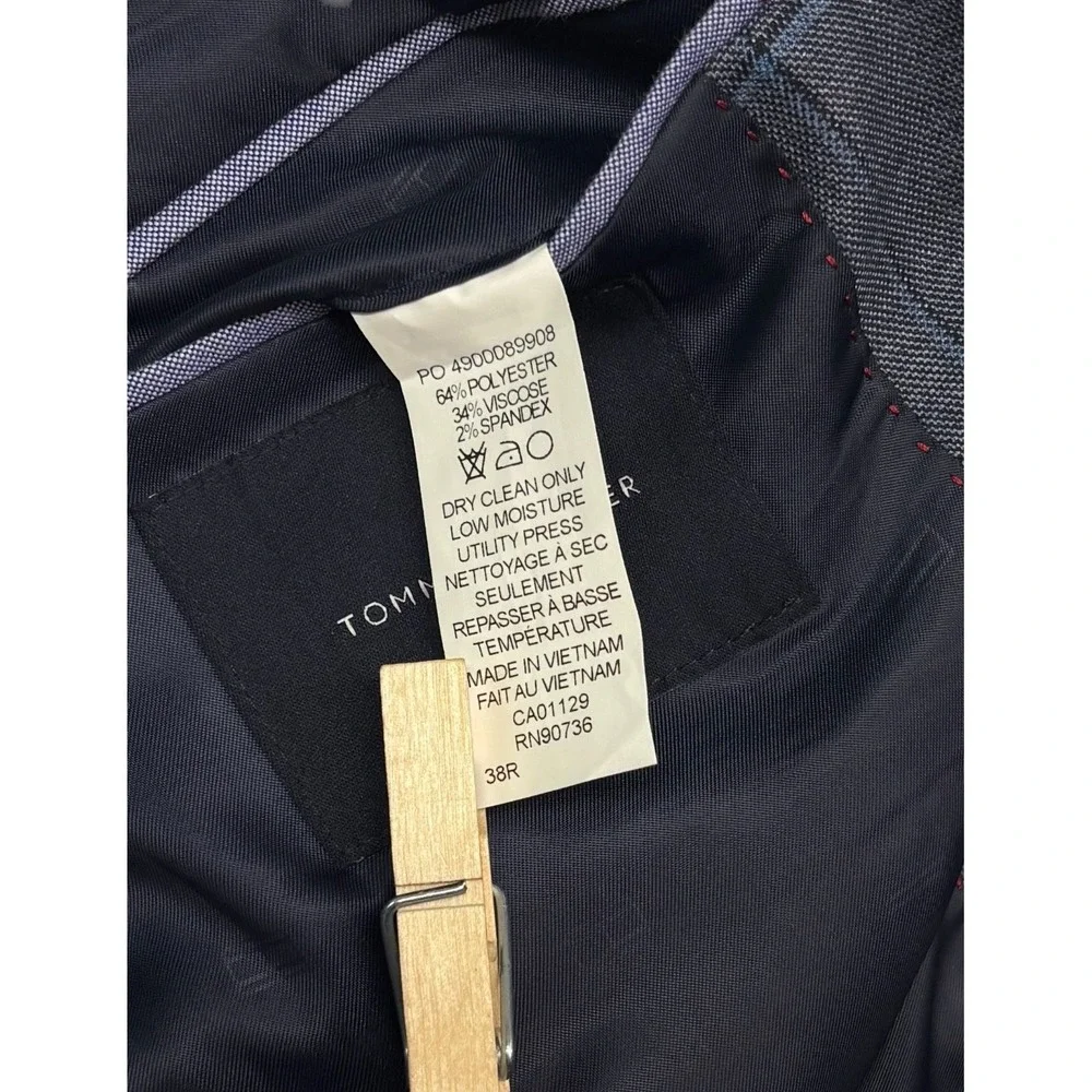 Tommy Hilfiger 38R Blue Sharkskin Windowpane Blazer Jacket Sport Suit Coat
